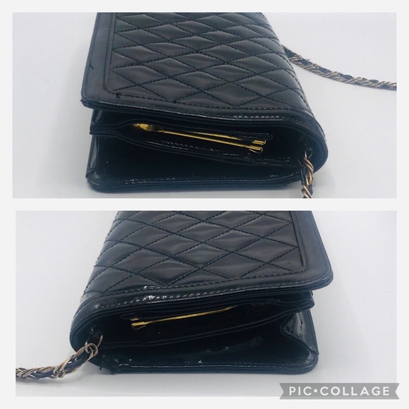 Ande’ Vintage Black Quilted Patent Clutch or Shoulder Bag - Picture 7 of 16